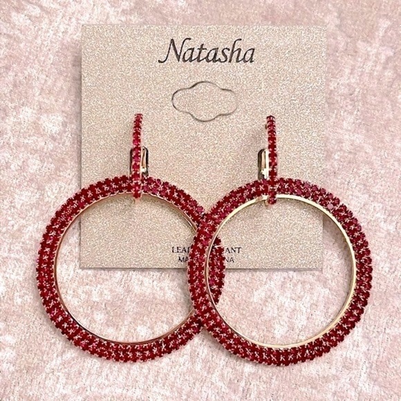Brand New Natasha Round Red Rhinestone Sparkly Drop Earrings Valentine’s Day - Picture 16 of 16